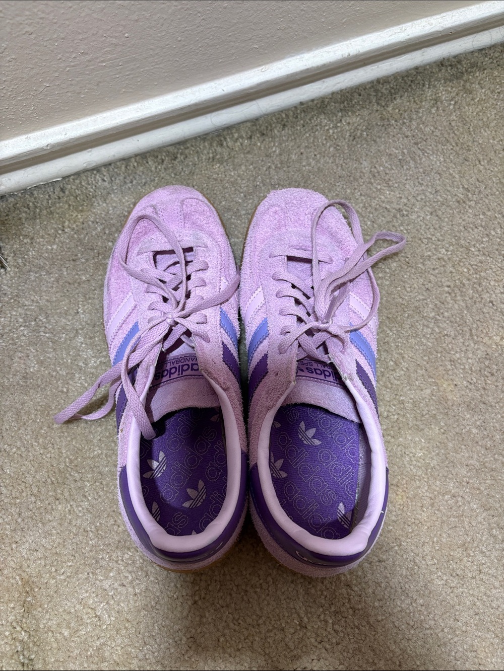 adidas Lavender Suede Sneakers with Purple and Light Blue Stripes - Picture 6 of 7